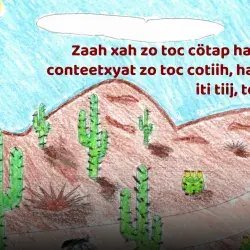 Hand-drawn illustration of a desert scene from a native Comcáac legend