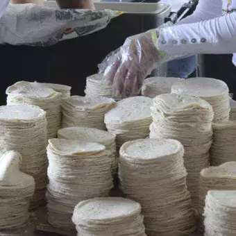 tortillas apiladas y listas para empaquetarse en los kits