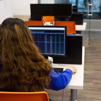 Estudiante utilizando la computadora.